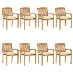 Chaises de empilables avec coussins lot de 8 Teck solide