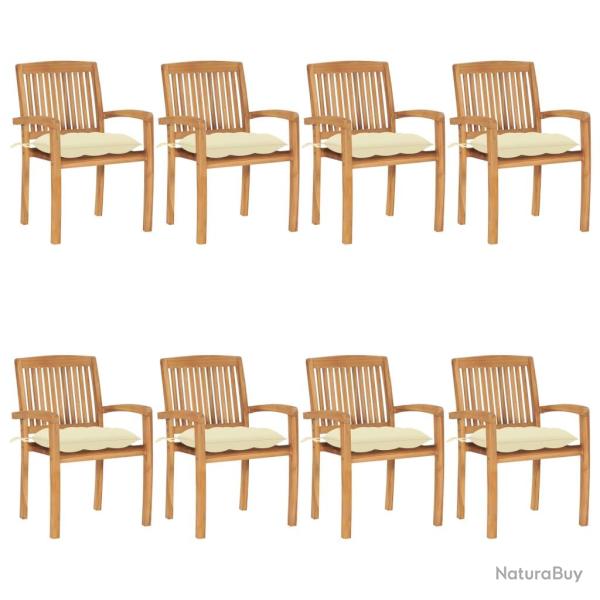 Chaises de empilables avec coussins lot de 8 Teck solide