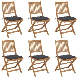 Chaises pliables de lot de 6 avec coussins Bois d'acacia