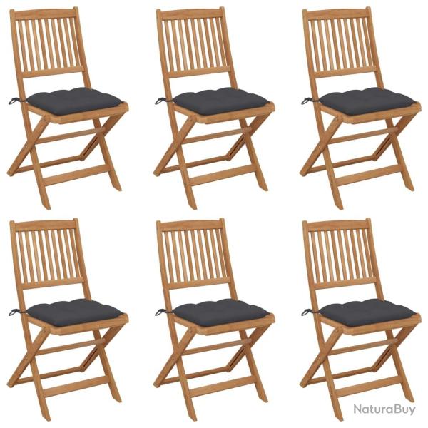 Chaises pliables de lot de 6 avec coussins Bois d'acacia