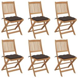 Chaises pliables de lot de 6 avec coussins Bois d'acacia