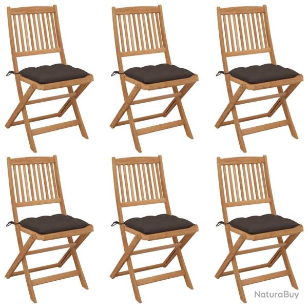 Chaises pliables de lot de 6 avec coussins Bois d'acacia