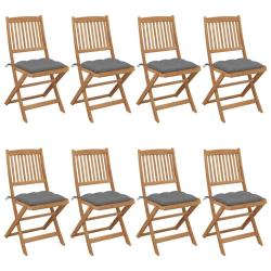 Chaises pliables de lot de 8 avec coussins Bois d'acacia