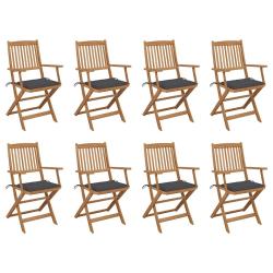Chaises pliables d'ext&eacute;rieur et coussins lot de 8 Bois d'acacia