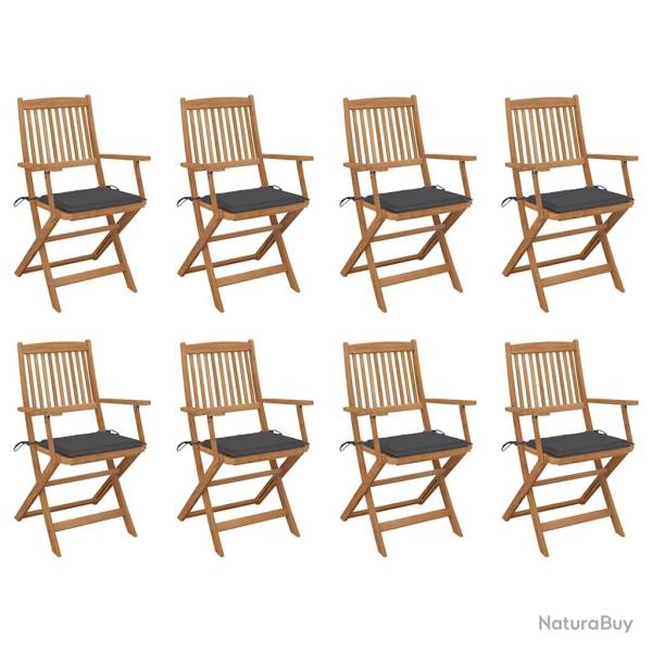Chaises pliables d'ext�rieur et coussins lot de 8 Bois d'acacia