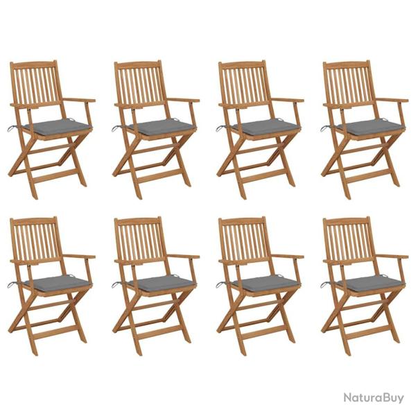 Chaises pliantes avec coussins, 8 pi�ces, en bois d'acacia massif