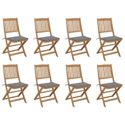 Chaises pliables d'ext&eacute;rieur et coussins lot de 8 Bois d'acacia