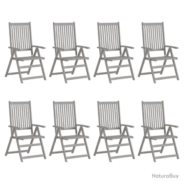 Chaises inclinables de lot de 8 Gris Bois solide acacia