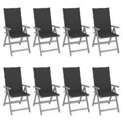 Chaises inclinables de et coussins lot de 8 Gris Acacia