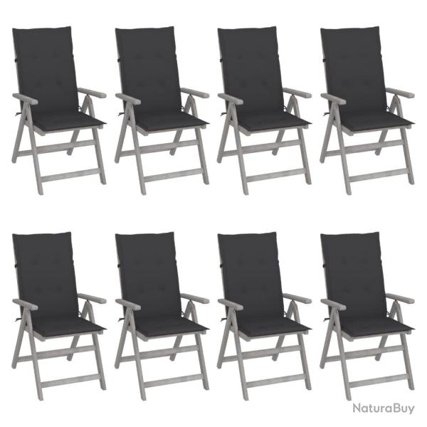 Chaises inclinables de et coussins lot de 8 Gris Acacia