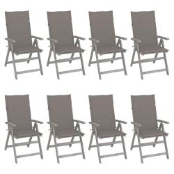 Chaises inclinables de et coussins lot de 8 Gris Acacia