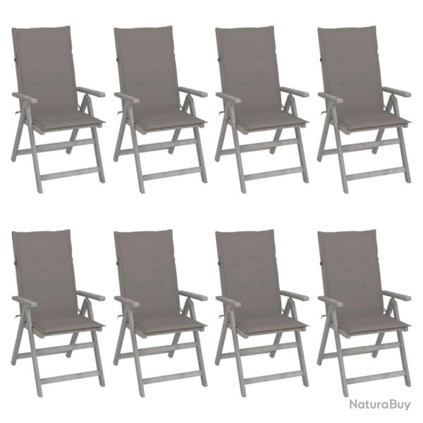 Chaises inclinables de et coussins lot de 8 Gris Acacia