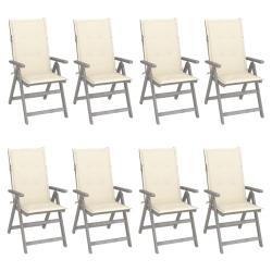 Chaises inclinables de et coussins lot de 8 Gris Acacia