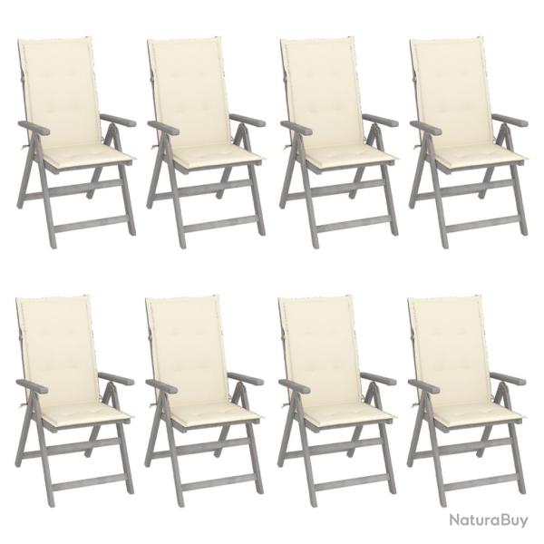 Chaises inclinables de et coussins lot de 8 Gris Acacia