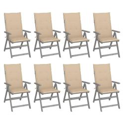 Chaises inclinables avec coussins, 8 pi&egrave;ces, en acacia, grises