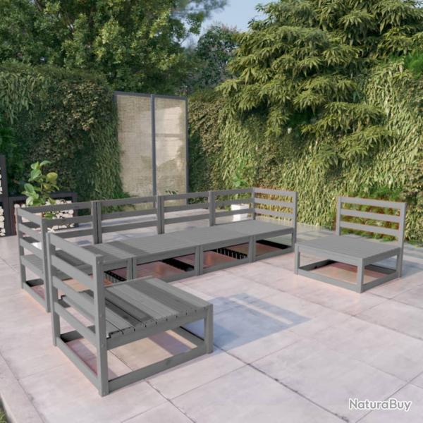 Salon de 6 pcs gris bois de pin massif