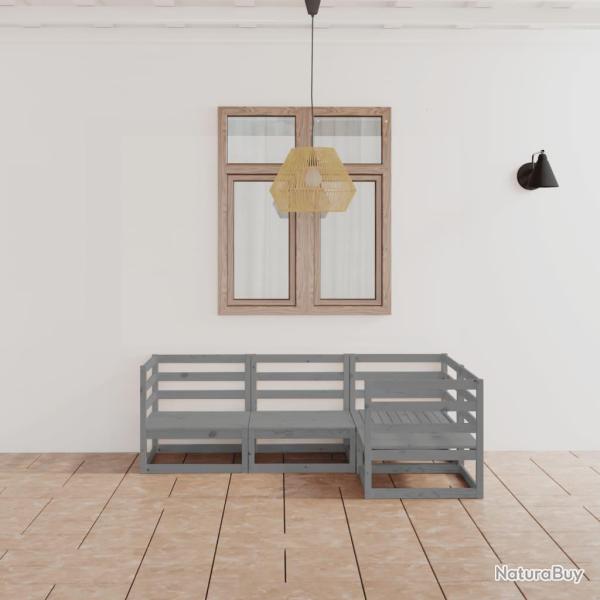 Salon de 4 pcs gris bois de pin massif