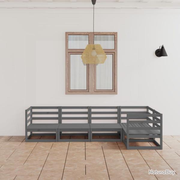 Salon de 5 pcs gris bois de pin massif