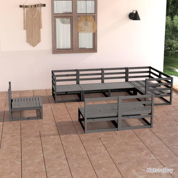 Salon de 8 pcs gris bois de pin massif