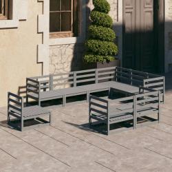 Salon de 9 pcs gris bois de pin massif