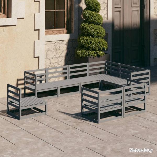 Salon de 9 pcs gris bois de pin massif