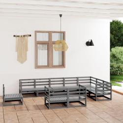 Salon de 10 pcs gris bois de pin massif