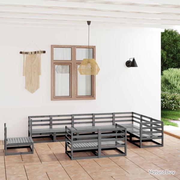 Salon de 10 pcs gris bois de pin massif