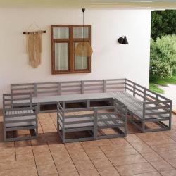 Salon de 12 pcs gris bois de pin massif