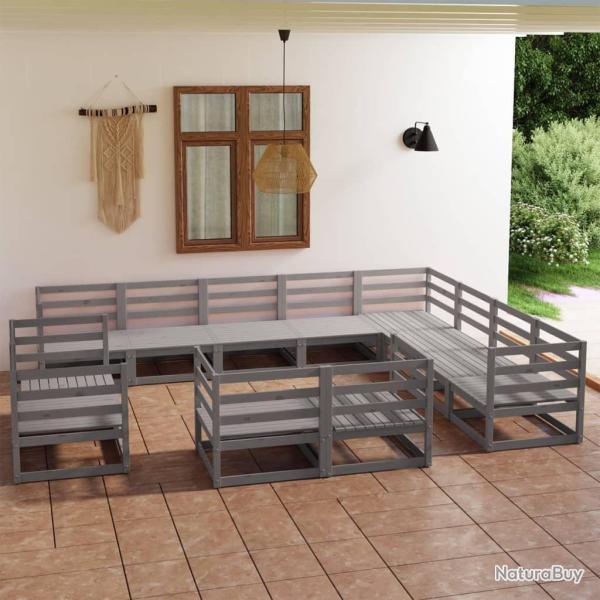 Salon de 12 pcs gris bois de pin massif
