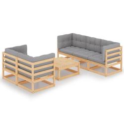 Salon de 6 pcs avec coussins Bois de pin massif