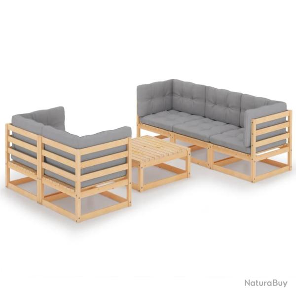Salon de 6 pcs avec coussins Bois de pin massif