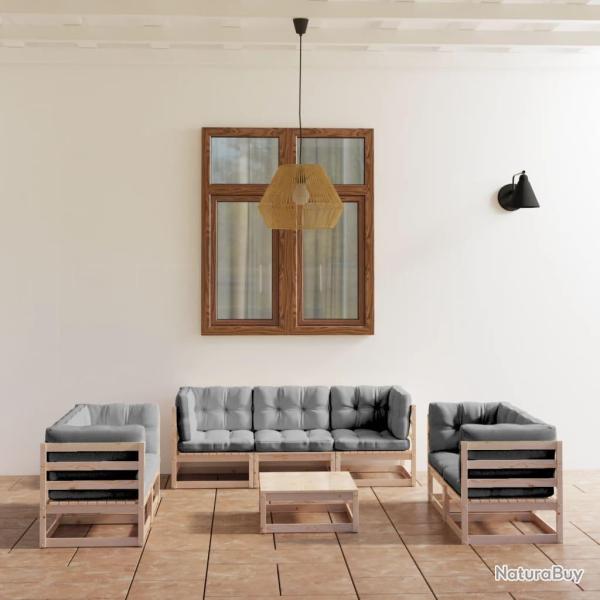 Salon de 8 pcs avec coussins Bois de pin massif