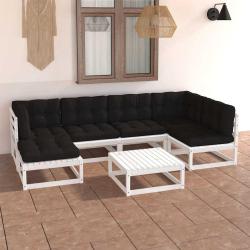 Salon de 7 pi&egrave;ces avec coussins, en bois de pin massif pour la terrasse