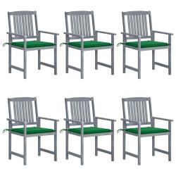 Chaises avec coussins, lot de 6, en bois d'acacia massif, grises, pour le jardin