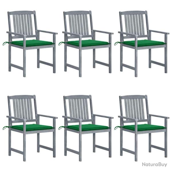 Chaises avec coussins, lot de 6, en bois d'acacia massif, grises, pour le jardin