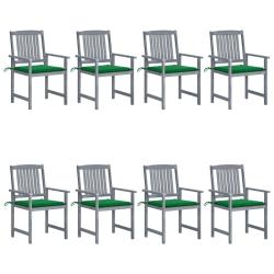 Chaises avec coussins, lot de 8, en bois d'acacia solide, grises, pour le jardin