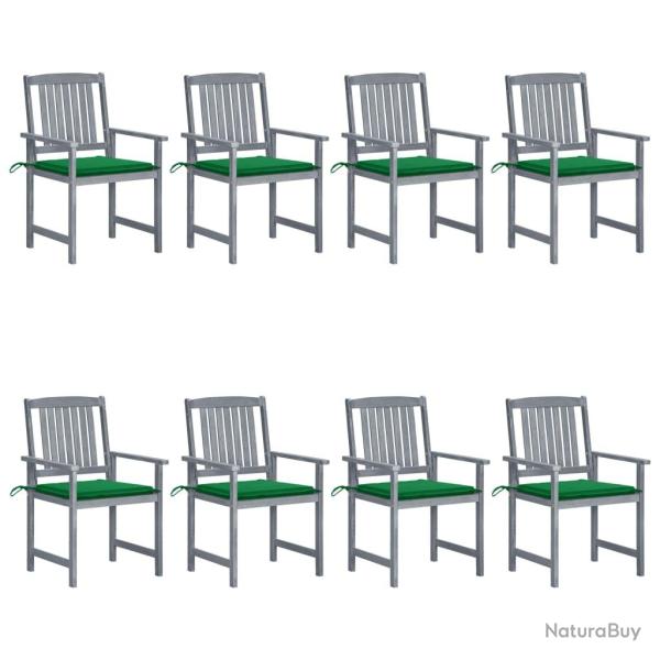 Chaises avec coussins, lot de 8, en bois d'acacia solide, grises, pour le jardin