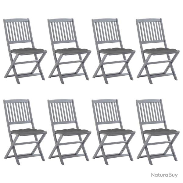 Chaises pliables d'ext�rieur lot de 8 et coussins Bois d'acacia