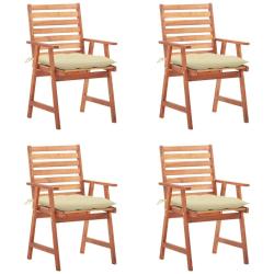 Chaises &agrave; manger d'ext&eacute;rieur lot de 4 et coussins Acacia massif