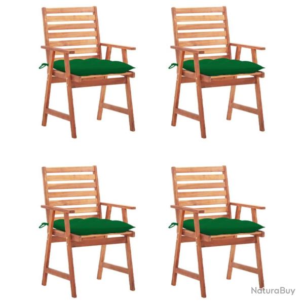 Chaises � manger d'ext�rieur avec coussins, 4 pi�ces, en acacia massif