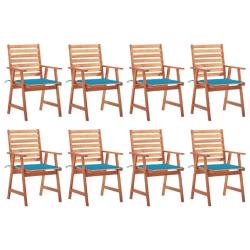Chaises &agrave; manger d'ext&eacute;rieur lot de 8 et coussins Acacia massif