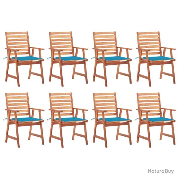 Chaises � manger d'ext�rieur lot de 8 et coussins Acacia massif