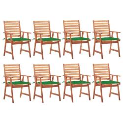Chaises &agrave; manger d'ext&eacute;rieur avec coussins, 8 pi&egrave;ces, en acacia massif
