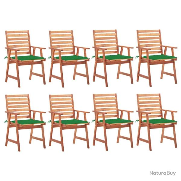 Chaises � manger d'ext�rieur avec coussins, 8 pi�ces, en acacia massif