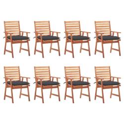 Chaises &agrave; manger d'ext&eacute;rieur lot de 8 et coussins Acacia massif