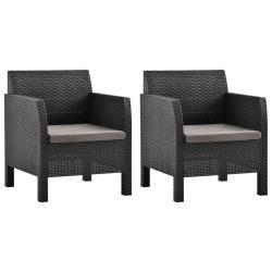 Chaises de avec coussins lot de 2 PP Rotin Anthracite
