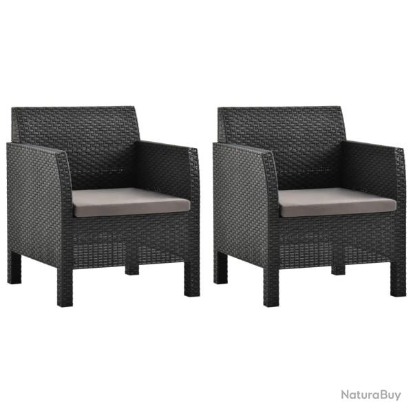 Chaises de avec coussins lot de 2 PP Rotin Anthracite
