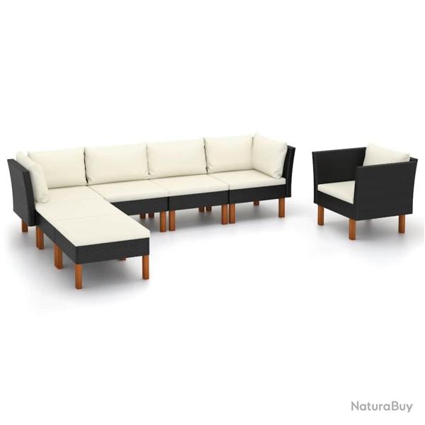 Salon de 7 pcs R�sine tress�e et bois d'eucalyptus Noir