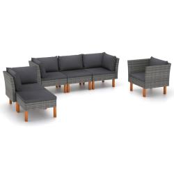 Salon de 6 pcs R&eacute;sine tress&eacute;e et bois d'eucalyptus Gris