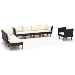 Salon de 8 pcs R&eacute;sine tress&eacute;e et bois d'eucalyptus Noir